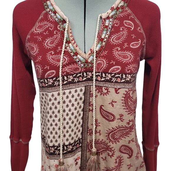 Sundance Womens Red Patchwork Tunic Blouse Size XS - Picture 5 of 10